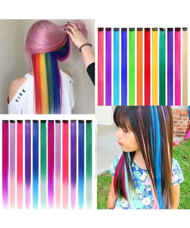 24 Pcs Colored Hair Extensions Colorful Clip in Hair Extensions 22 inch Synthetic Straight Hair Extensions for Kids Girls Women A 24Pcs - Solid color + Gradient color - Buy Online on SooperMarket.com