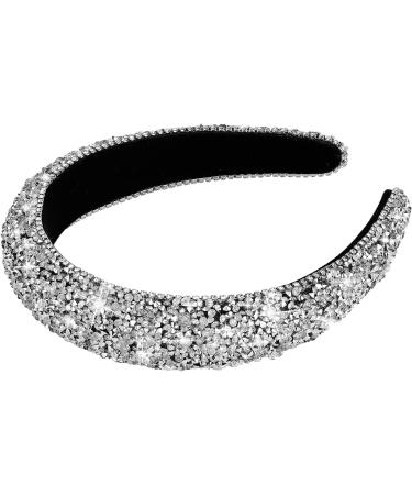 Sparkling Black Crystal Rhinestone Headband Hairband - Thick Style Silver | 90s Disco Hair Accessory for Women | Perfect Gift for Valentines & Birthdays - Buy Online on SooperMarket.com