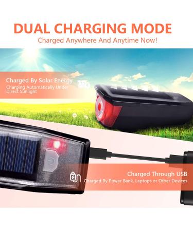BURNINGSUN Bike Light Set & Horn - Solar Powered USB Rechargeable 4 Mode Headlight Taillight Combo for Cycling Safety + LED Speaker Bell - Buy Online on SooperMarket.com