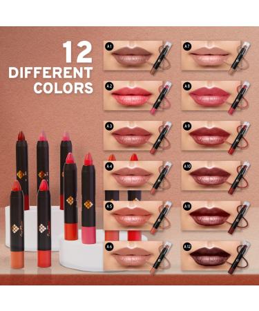 CoralBeau 12-Piece Matte Lipstick Set - Waterproof Crayon Pack with Nude Pink, Mauve & Red Shades - Long-Wearing Formula for Rich Color & Velvety Finish - Buy Online on SooperMarket.com