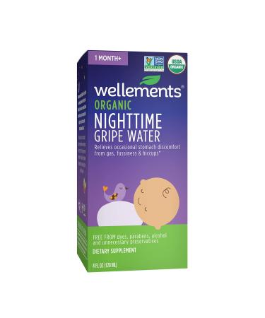Wellements Organic Nighttime Gripe Water, 4 Fl Oz, Eases Baby's Stomach Discomfort, Free from Dyes, Parabens, Preservatives