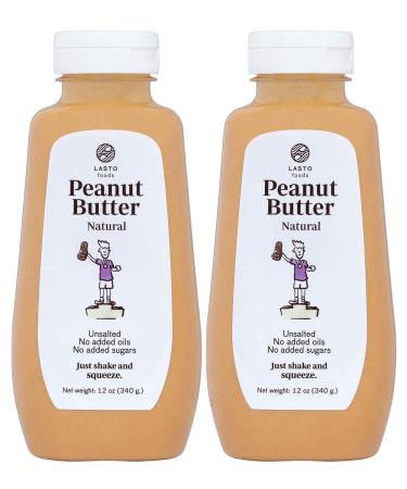 LASTO Foods Peanut Butter - Natural Nut Butter w/ a Convenient Squeezable Bottle - Unsalted Nut Spread w/ No Added Oils or Sugar - Delicious, Healthy & Keto-friendly - (2 Pack, 12oz)