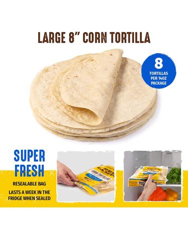 Del Campo 8 Inch Soft Corn Tortillas - Gluten Free, Authentic Mexican Food for Wraps, Tacos, Quesadillas, Burritos - Kosher (8ct) - 14 oz Pack - Buy Online on SooperMarket.com