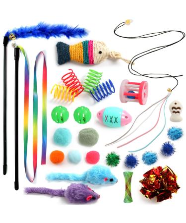 QUOZUO Cat Toys Kitten Toys Assortments 26 Packs Hanging Interactive cat Toys for Indoor Cats Cat Wand Toy Cat Feather Toys Cat Balls Cat Mouse Toy