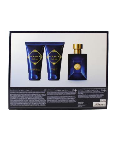 Versace Pour Homme Dylan Blue by Versace Gift Set - 1.7 oz Eau De Toilette Spray 1.7 oz After Shave Balm 1.7 oz Shower Gel Men The scent of this Versace Pour Homme Dylan Blue product can be inferred as Aquatic Fresh and Woody based on the 'product_descrip - Buy Online on SooperMarket.com