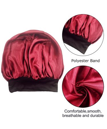 Satin Bonnet 3PCS Silk Hair Bonnet for Women - Black, Leopard, Red - Soft Sleep Cap for Braids, Natural Curly Hair - Satin Sleeping Cap - Buy Online on SooperMarket.com