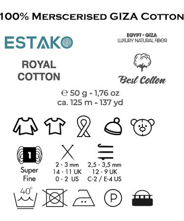 Estako Royal Cotton 100% Mercerized Giza Cotton Yarn - Super Fino 1 Skein in Black for Crochet & Knitting - 1.76 Oz (50g) / 137 Yrds (125m) - Buy Online on SooperMarket.com