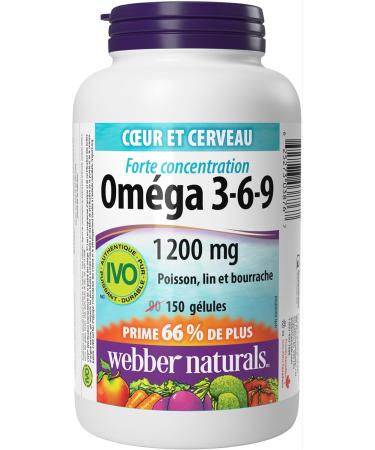 Webber Naturals Omega 3-6-9 1 200 mg Fish Oil 150 Softgels Supports Cardiovascular Health and Brain Function & Vitamin E 400 IU 120 Softgels Natural Source of Vitamin E Antioxidant Support Omega 3-6-9 + Vitamin E 400 IU - Buy Online on SooperMarket.com