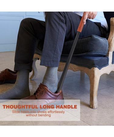 NINEMAX Long Handle Metal Shoe Horn for Seniors - 16.5 Boot Horn with Leather Handle for Men & Women - Buy Online on SooperMarket.com