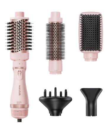 Wavytalk Hair Dryer Brush Kit 5 in 1 Blow Dryer Brush with Oval Blowout Brush Blowout Thermal Brush Paddle Brush Concentrator and Diffuser for Fast Drying and Styling in One Step Pink