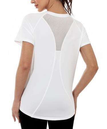 Gyabnw Sports Tops Women's Functional Shirt Sportswear Running Shirt Short Sleeve Fitness Top Yoga Sports Shirt White M