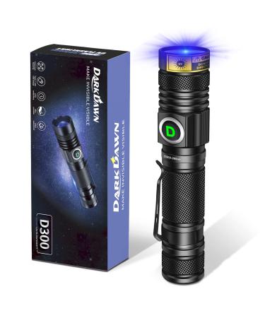 DARKDAWN UV Torch Flashlight 365nm Light USB Rechargeable Ultraviolet LED Blacklight Powerful Woods Lamp Portable Mini Detector for Pet Urine Stains Uranium Glass Money Resin Curing Fluorescent Uv 365nm Light/Blue - 1 Pack