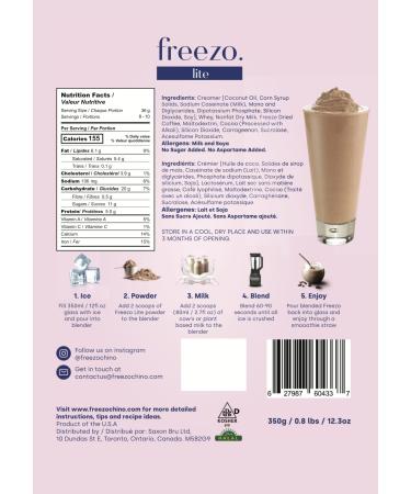 Freezochino Lite Iced Coffee Frappe Latte - No Sugar Added 155 Cal - 1 Lb Bag - Makes 8-10 Servings - Instant Coffee Drink Mix for Blended Frappes - Serve Cold - Buy Online on SooperMarket.com
