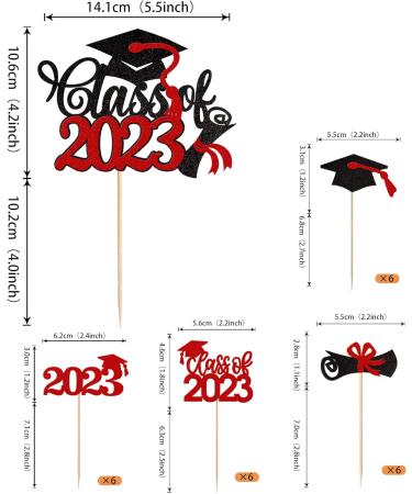 Rsstarxi 25 Pack 2023 Graduation Theme Cake Topper Class of 2023 Cupcake Toppers Glitter Class of 2023 Grad Cap Diploma Cupcake Picks 2023 Graduation Party Cake Decorations Supplies Red Design 6 Red - Buy Online on SooperMarket.com