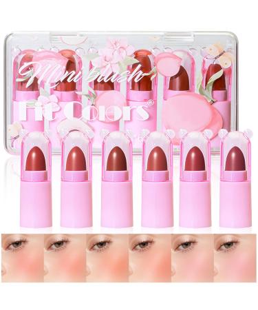 HOSAILY 6 Colors Mini Cream Blush Stick Set Matte Velvet Cream Blush Makeup Lightweight Natural Blendable Face Blush Stick Multi-Use Lip and Cheek Tint Cream Blusher for All Skin Tones