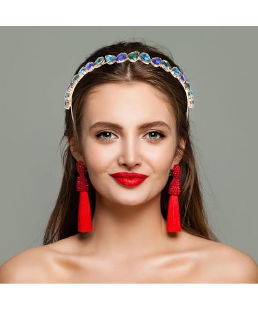 Minkissy Crystal Rhinestone Headband Anti-slip Wedding Bridal Headpieces Bling Hairbands Tiara Bridal Prom Party Hair Accessories for Women Girls (Blue Green) - Buy Online on SooperMarket.com