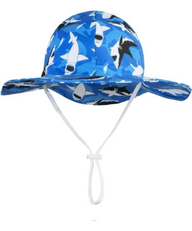 LANGZHEN Beach Sun Protection Hat for Baby Girls - Adjustable Toddler Kids Hat with Wide Brim & Chin Strap, Black Shark-Blue, 1-2 Years - Buy Online on SooperMarket.com
