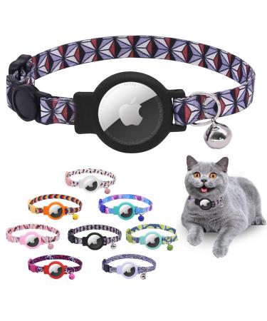 Mouyou Airtag cat neck band Airtag collar cat with bell safety clasp soft nylon cat collar with silicone airtail holder cover adjustable from 22-34cm black with nets pattern C1