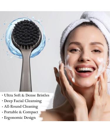 Black Charcoal Facial Cleansing Brush Set - 2Pcs Manual Face Brushes for Deep Cleansing, Exfoliating Pores, Massage, Makeup Removal and Skin Care - Buy Online on SooperMarket.com