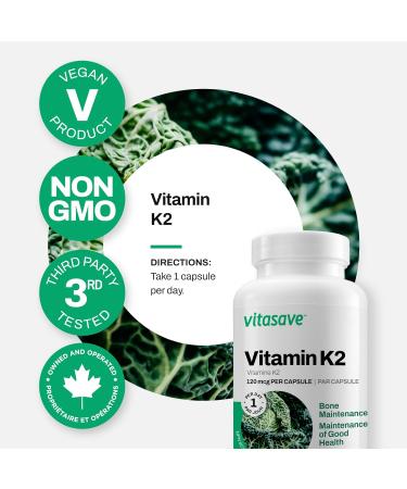 Vitamin K2 120mcg | Supplement with Premium MK-7 | Non-GMO Formula with Maximum Absorption | Made in Canada (240 Capsules (Pack of 1) 240 count (Pack of 1) - Buy Online on SooperMarket.com