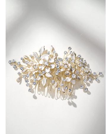 SWEETV Rhinestone Wedding Hair Comb for Bridal Hair Accessories for Women Handmade Bridal Hair Clip Pieces for Wedding Women Gold