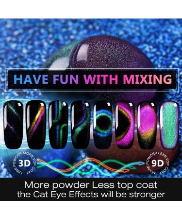 Cat Eye Chrome Nail Powder Set - Achieve Cat Eye and Chameleon Mirror Effects with 9D Galaxy Gem Glitter Pigment, Black UV Gel, and Magnetic Stick - DIY Manicure Kit - Buy Online on SooperMarket.com