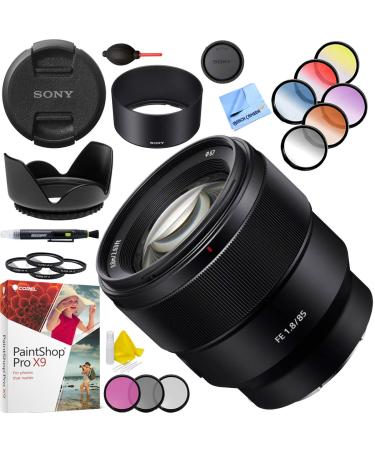 Sony SEL85F18 FE 85mm F1.8 Full-Frame E-Mount Fast Prime Lens Bundle with 67mm Filter Sets, Lens Hood, 3 pc Cleaning Kit and Accessories (4 Items)