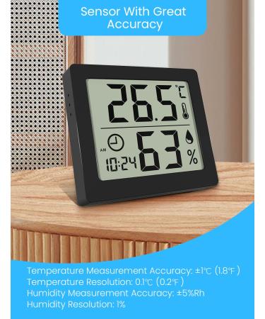 Pitasha Digital Thermo-Hygrometer - 3.2 Inch LCD Desktop Thermometer & Hygrometer with Temperature Humidity Display & Clock (Black) for Accurate Room Monitoring - Buy Online on SooperMarket.com