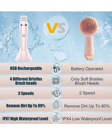 4 in 1 Facial Cleansing Brush - Electric Face Spin Brush with 4 Replacement Heads for Cleaning Exfoliating Massaging (Pink) - Buy Online on SooperMarket.com