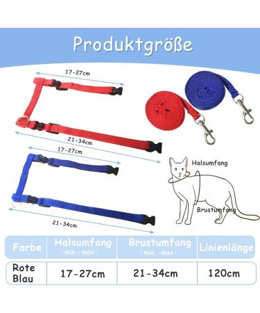 Soft Cat Crockery Dishes & Adjustable Leash Set for Kittens Puppies and Rabbits - Red & Blue - International Shipping Available - Buy Online on SooperMarket.com