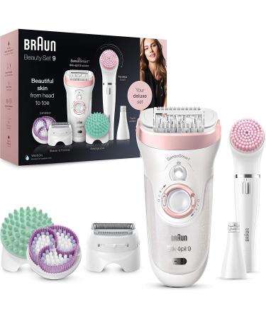 Braun Beauty Set Epilator for Hair Removal 7 In 1 Includes Lady Shaver Face Epilator & Exfoliator Gifts for Women UK 2 Pin Plug 9-985 White/Pink
