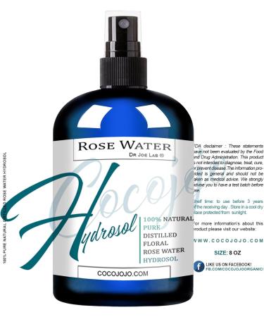 COCOJOJO Rose Water Hydrosol Spray Toner - Pure & Natural Hydrating Face Mist for All Skin Types - 8 OZ - Buy Online on SooperMarket.com