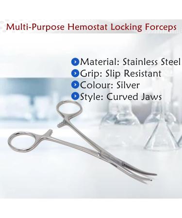 Multifunctional Hemostat Forceps 5" in Length with Curved Serrated Jaws Used as Fishing Pliers Ear Piercing Clamp and Pet Ear Nose Hair Pull Locking Tool Made of High Grade Stainless Steel - Buy Online on SooperMarket.com