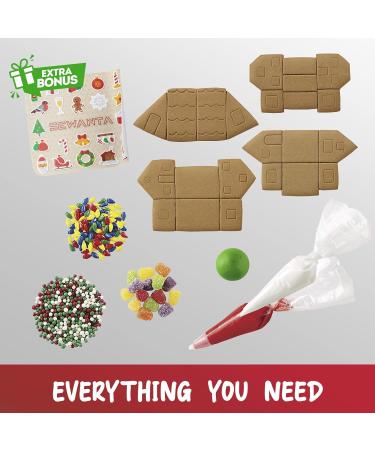 Christmas Gingerbread Mini Village Kit - Build Your Own Holiday Town with 4 House Sets, Candies, Fondant, Icing, Decorating Bags, & Stickers - Buy Online on SooperMarket.com