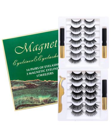 Joyeee Magnetic Eyelashes with Eyeliner 14 Pair Reusable False Lashes 3D Natural Looking Clusters Individual Lashes kit with Applicator No Glue Diy Lash Extension Kit