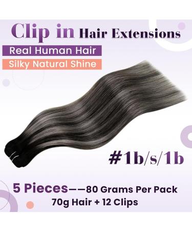 Shop Laavoo Clip-in Extensions | 50cm Ombre Black & Silver Real Hair - 70g Remy Human Hair Extensions - Buy Online on SooperMarket.com
