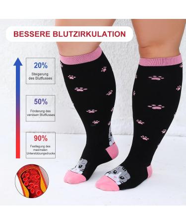 Zfsock Compression Stockings for Thick Calves | 20-30mmHg Medical Support Socks for Men & Women | Oversize Travel & Sport Socks | Ideal for Nurses & Flight Comfort | 7XL Cat Pink - Buy Online on SooperMarket.com