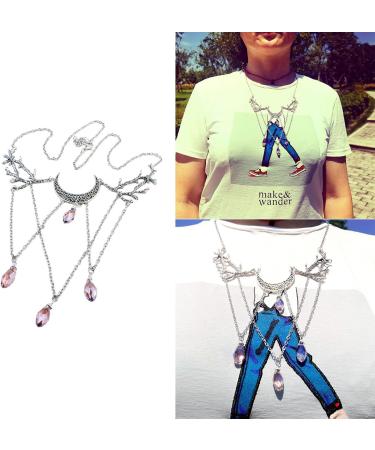 Oralgo Gothic Necklace: Vintage Lunar Branch with Violet Crystal Water Drop Pendant - Fashionable Pagan Witch Jewelry for Women - Buy Online on SooperMarket.com