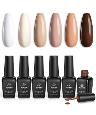 Beetles Gel Nail Polishes- 6 Colours Nude Gel Polish Set Soak Off LED UV Nail Lamp Gel Nail Kits White lvory Nude Pink Peach Brown Natural Skin Tone Gel Polish Manicure Kit DIY Home Gifts for Women A-Nude Gel Polish Sandstorm 6 Colors