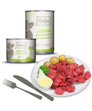 Mjamjam Premium Wet Dog Food - Delicious Beef with Potatoes & Crispy Peas (6 x 200g) | Natural Lamb & Extra Meat (200g) - 6 Pack - Buy Online on SooperMarket.com