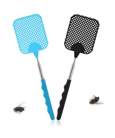 Takuza fly gossip 2 pieces flying gossip Pest Control with integrated mosquito scraper used to ward off flies wasps mosquitoes and other insects (black blue) 2 pieces (black and blue)