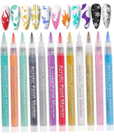 Nail Polish Pens 12Pcs/Set Nail Art Pens 12 Colors Quick Dry Nail Art Paint Smooth Graffiti Dotting Pen Waterproof Drawing Painting Nail Polish Design Pens - Buy Online on SooperMarket.com