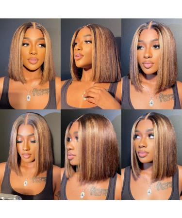 8 U&A HD Highlight 27 Colored Short Bob Lace Front Wig - Brazilian Human Hair, Pre Plucked with Baby Hair - Fashion Women - Buy Online on SooperMarket.com