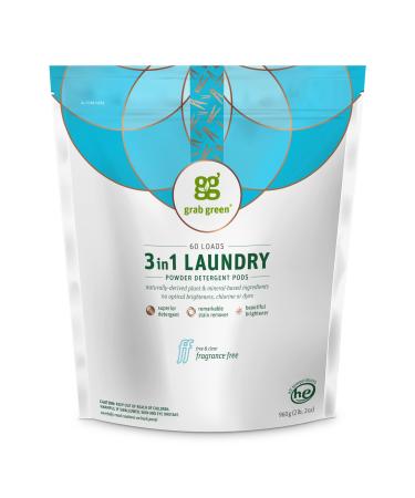 Grab Green 3-in-1 Laundry Detergent Pods Fragrance Free 60 Loads 2lbs 6oz (1080 g)
