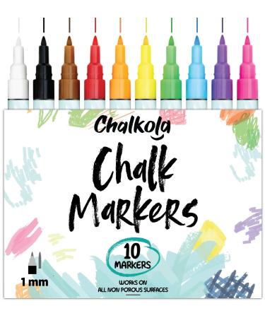 Chalkboard Chalk Markers (10 Pack 1mm Extra Fine Tip) Neon color pens - For Blackboards Chalkboard Bistro Window 1mm Extra Fine Tip - Neon