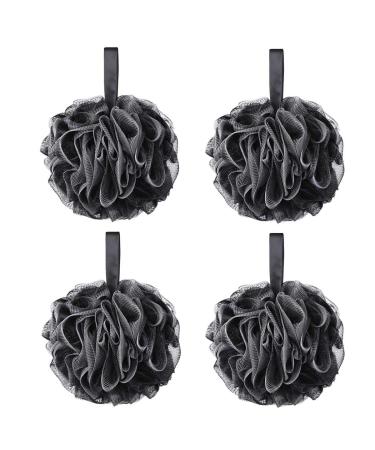 Tbestmax 75g XL Black Loofah Sponge for Exfoliating  Soft Shower Puff Bath Ball Body Scrubber Mesh Pouf 4 Set