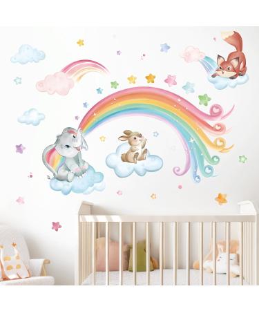Wondever Rainbow Animals Wall Stickers - Elephant Rabbit Fox Clouds Decals for Nursery & Kids Bedroom - Buy Online on SooperMarket.com