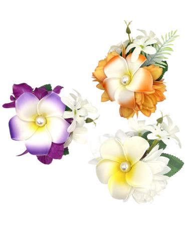 3Pcs Hawaiian Flower Hair Clips 5.5'' Hibiscus Hair Clip Strong Hold Girls Flower Clips 3 Colors Tropical Flower Hair Clip Hair Accessories for Women Girls Wedding Luau Party