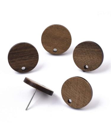 Pandahall 20 Pairs Walnut Wood Flat Round Shape Earring Findings 15mm Coconut Brown Dangle Stud Pendants with 304 Stainless Steel Pin for DIY Wooden Earrings Making Flat Round Shape 15mm