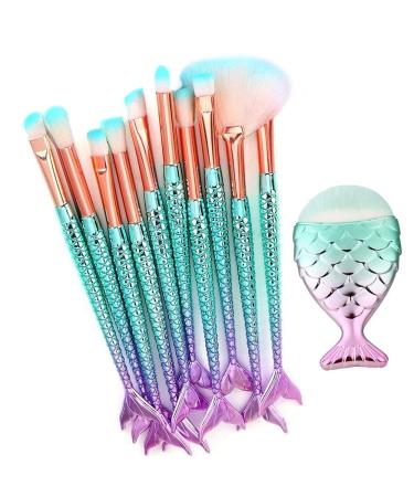 11 Pieces Mermaid Makeup Brushes Set Professional Foundation Concealer Cosmetic